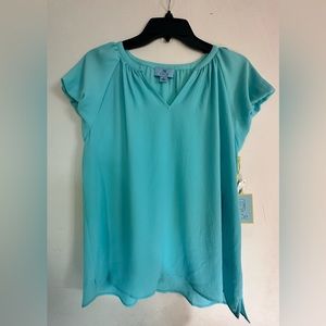 Turquoise short sleeve blouse